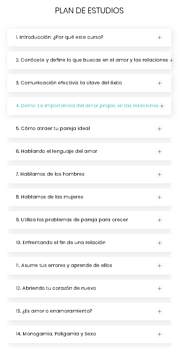 Plan de estudio Curso El Amor Segun Yo - Diego Deyfrus