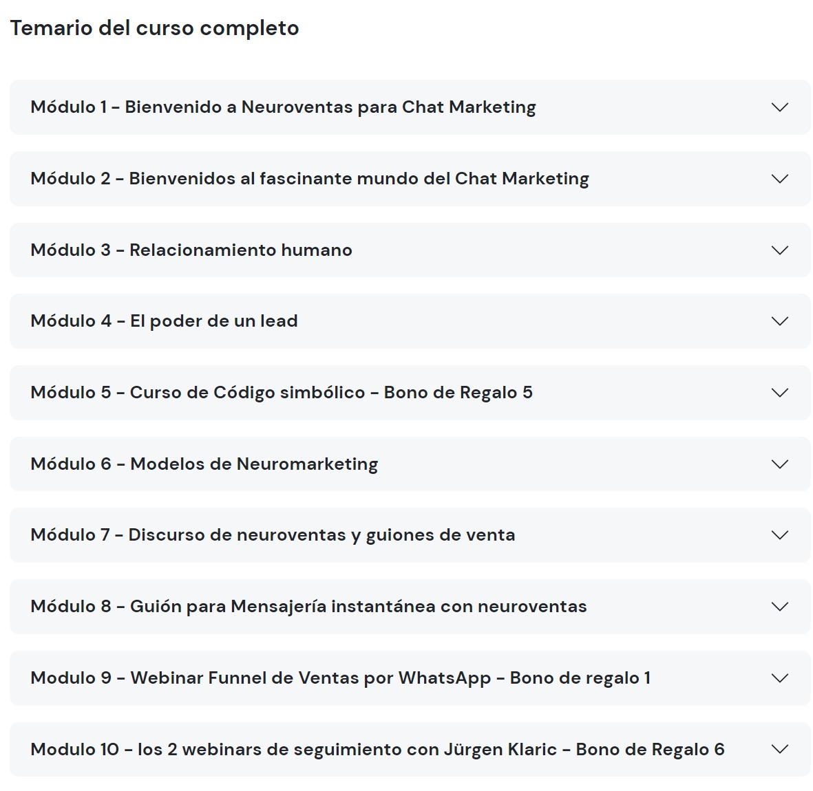 Temario del Curso Neuro Ventas para Chat Marketing – Jurgen Klaric