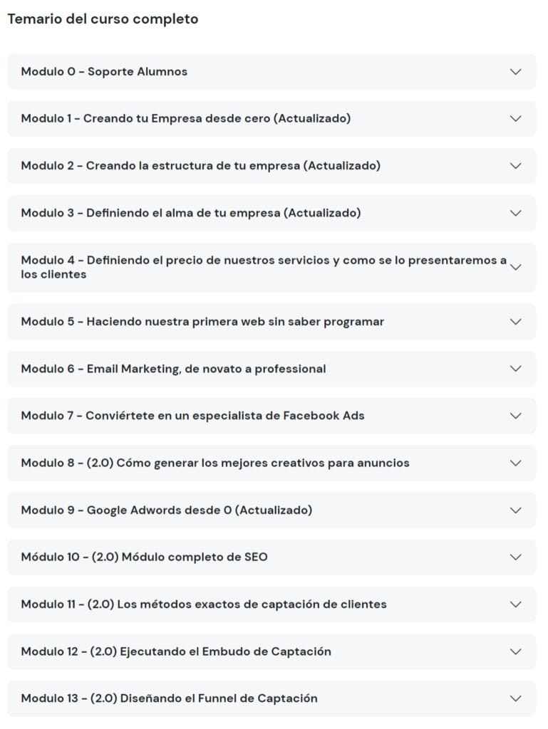 Temario del Curso Suprive Mastery 2.0 de Bruno Sanders