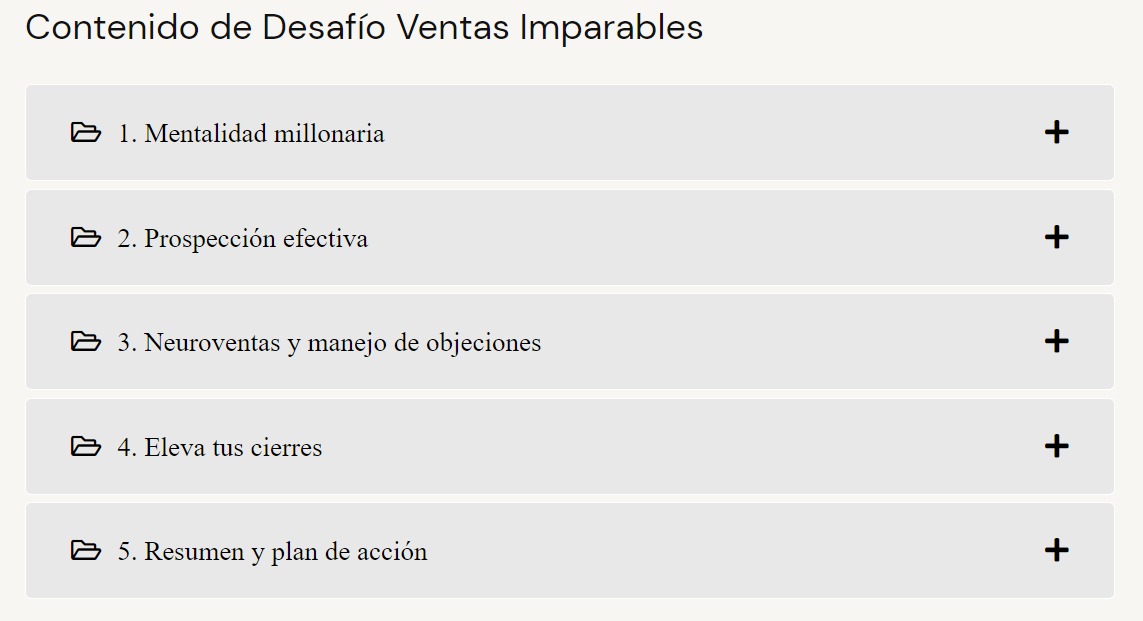 Contenido Curso Desafío Ventas Imparables – Margarita Pasos