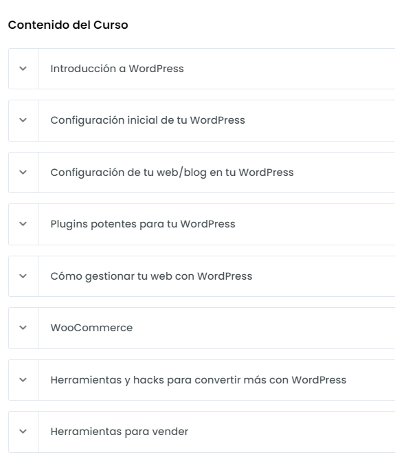 Contenido Curso Domina WordPress y crea tu página web fácilmente