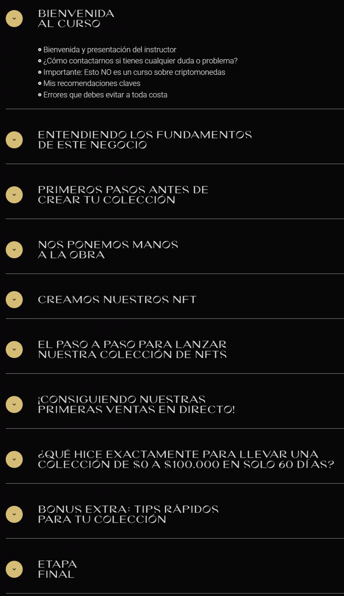 Contenido del Curso NFT Mastery – Richard Silvera y Bruno Sanders