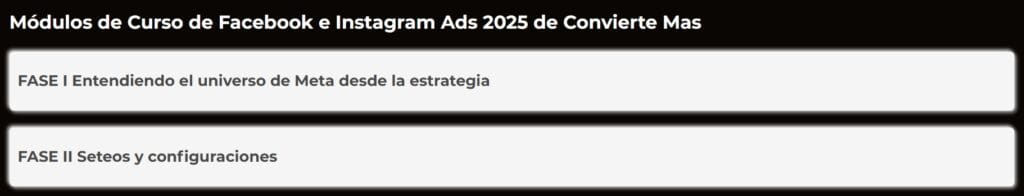 contenido 1 del Curso de Facebook e Instagram Ads 2025 de Convierte Mas