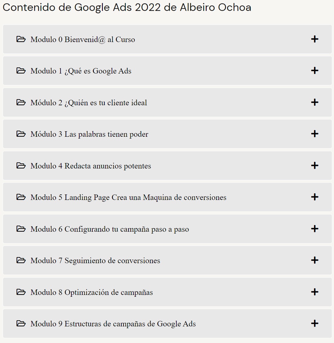 Contenido de Curso Google Ads 2022 – Albeiro Ochoa
