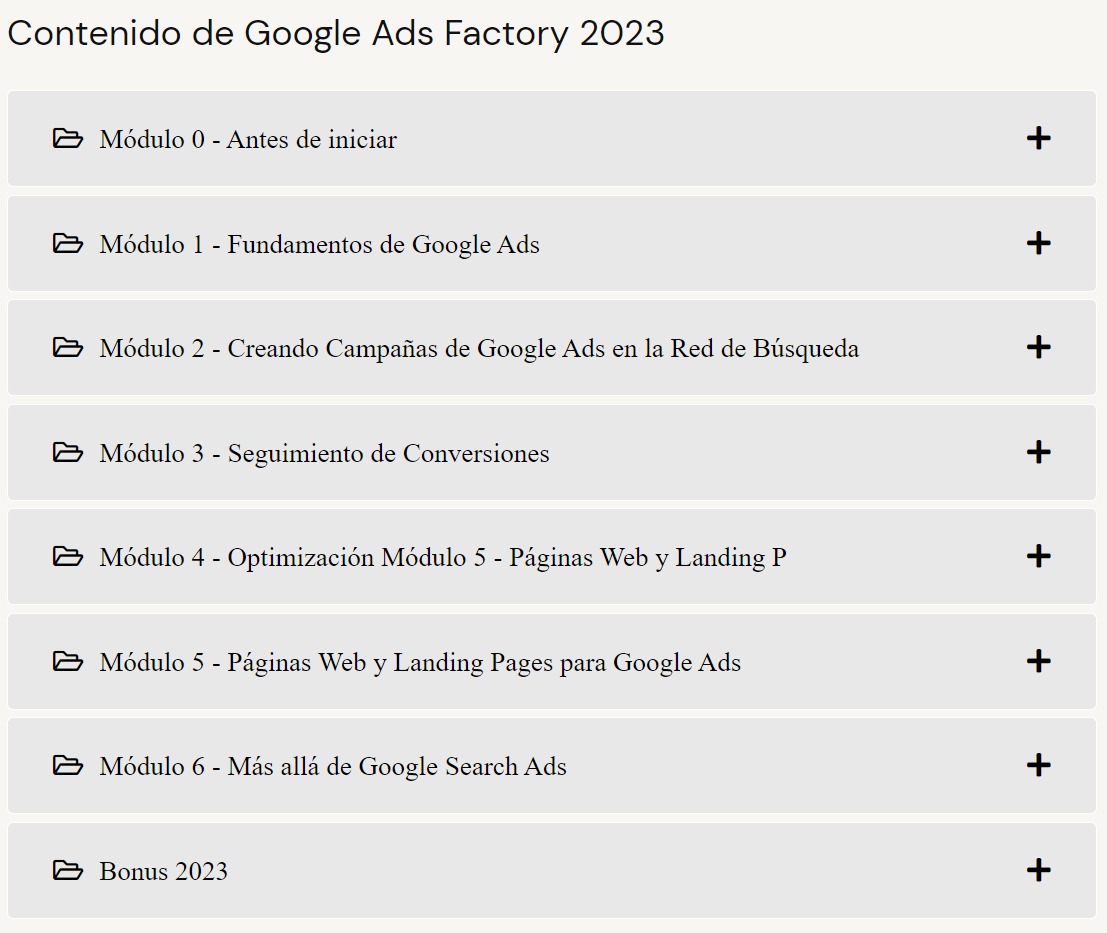 Contenido Google Ads Factory de Alan Valdez 2023