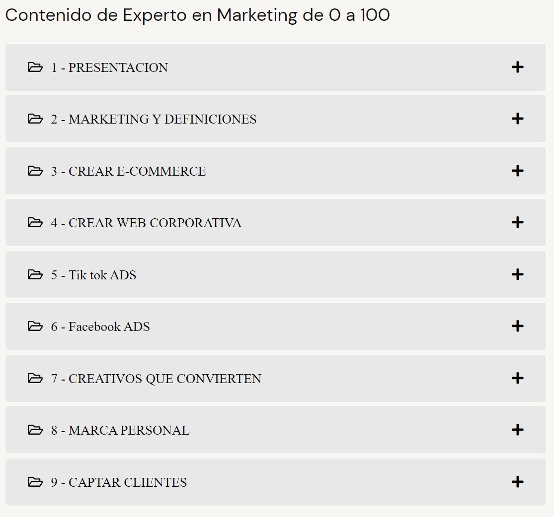 Contenido Curso Experto en Marketing de 0 a 100 – Iker Mengibar