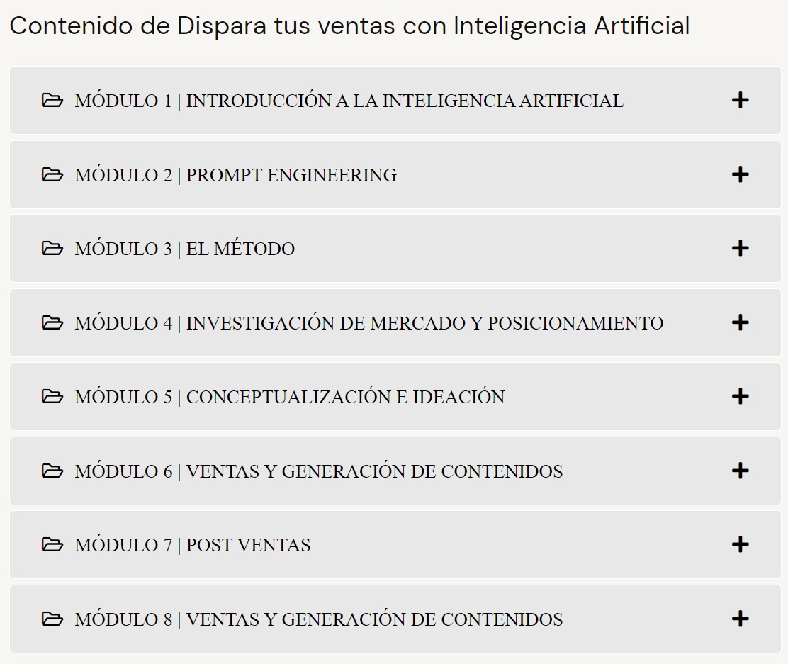 Contenido Curso Dispara tus ventas con inteligencia Artificial - Jurgen Klaric