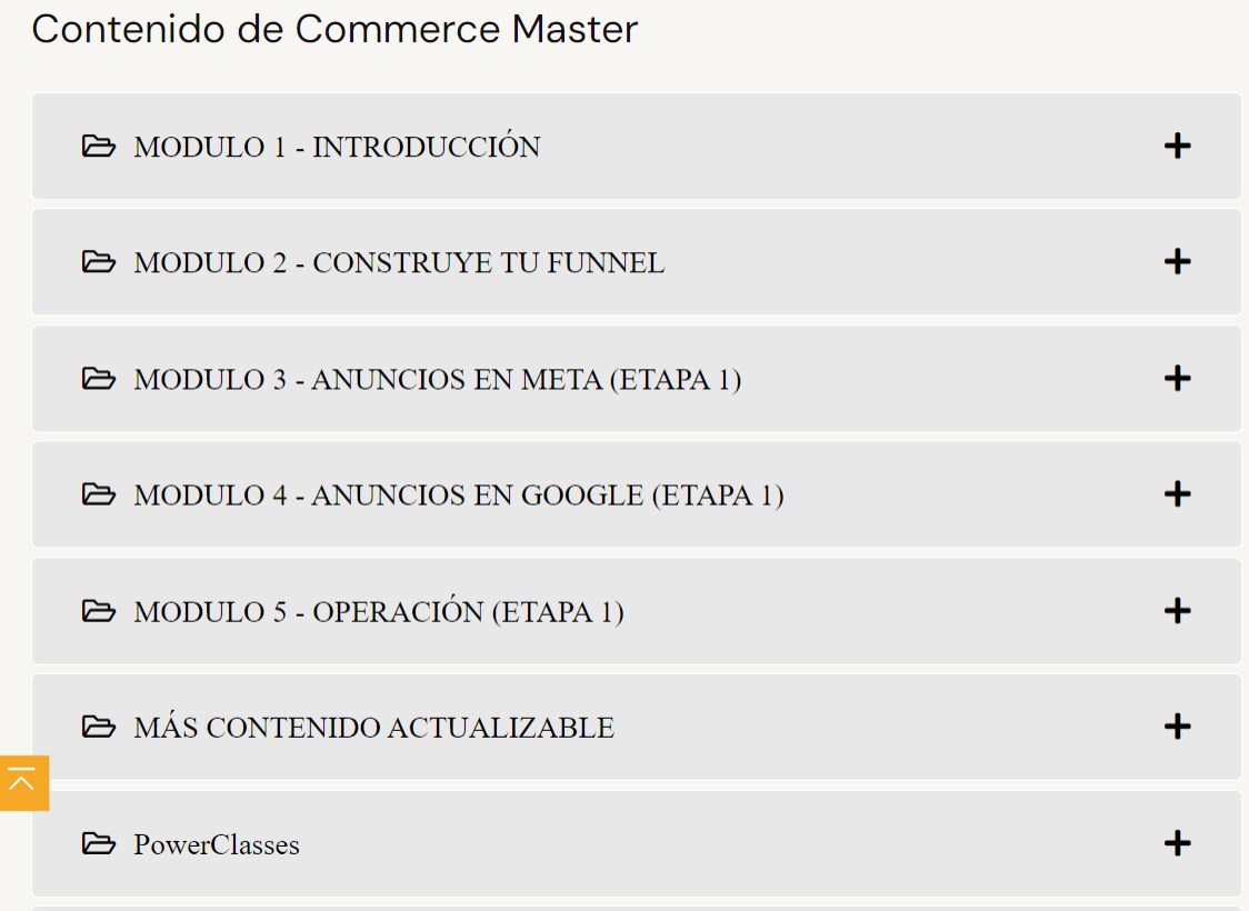Contenido Curso Commerce Master – Mike Munzvil