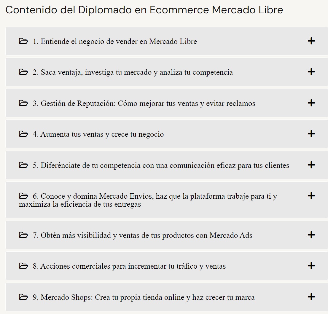 Contenido Diplomado Premium en Ecommerce en Mercado Libre de Smartbeemo