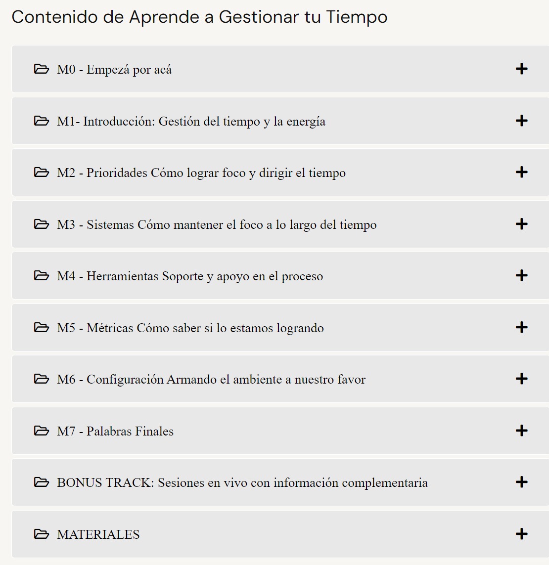 Contenido Curso Aprende a gestionar tu tiempo – Sofía Contreras