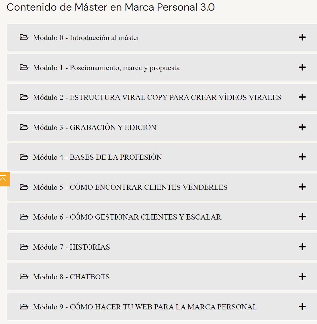 Contenido Curso Máster en Marca Personal 3.0 – Víctor Heras