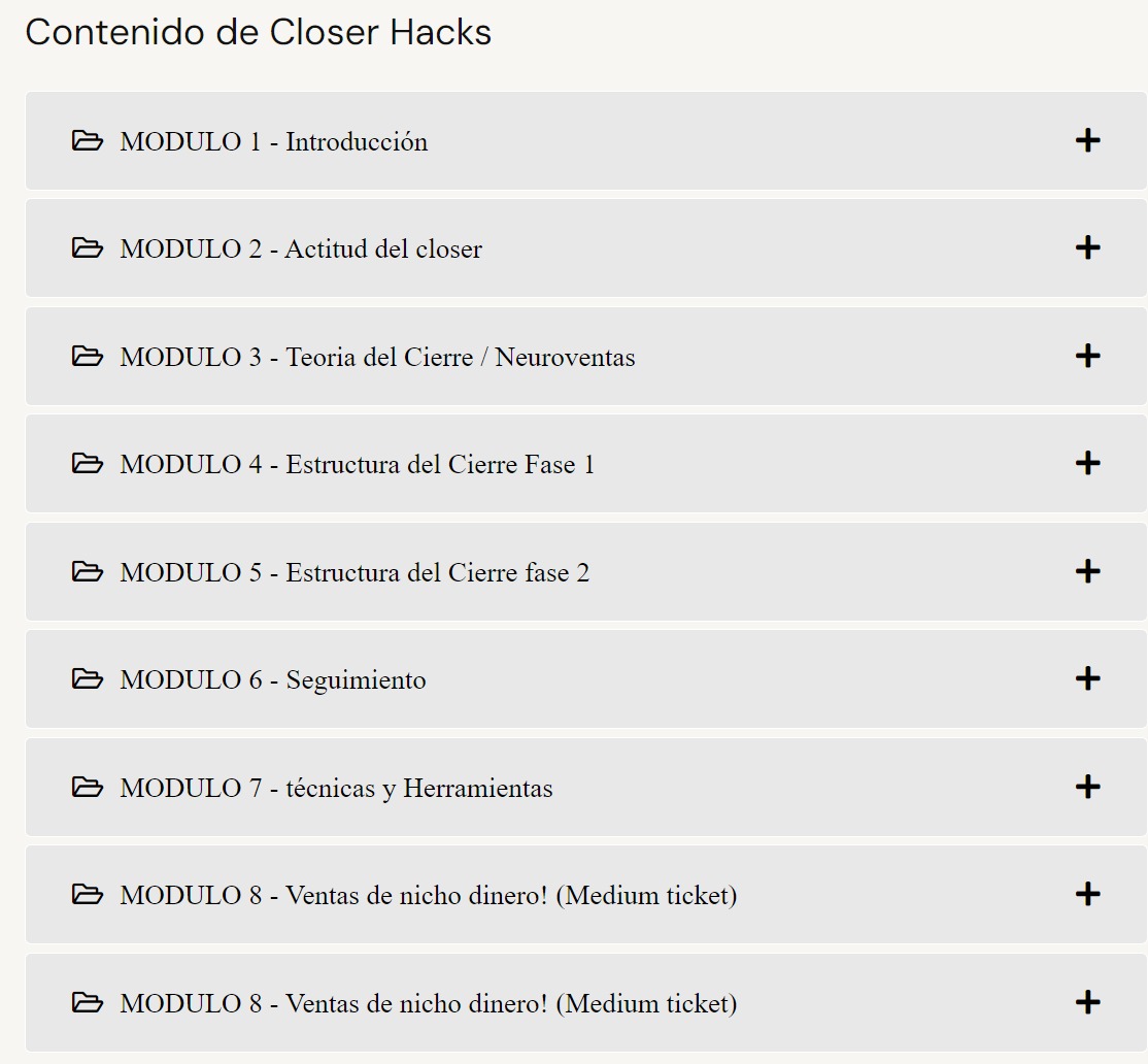 Contenido Curso Closer Hacks de Danilo Jiménez