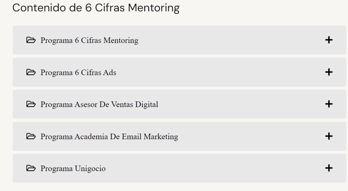 Contenido Curso 6 Cifras Mentoring de Influendedores