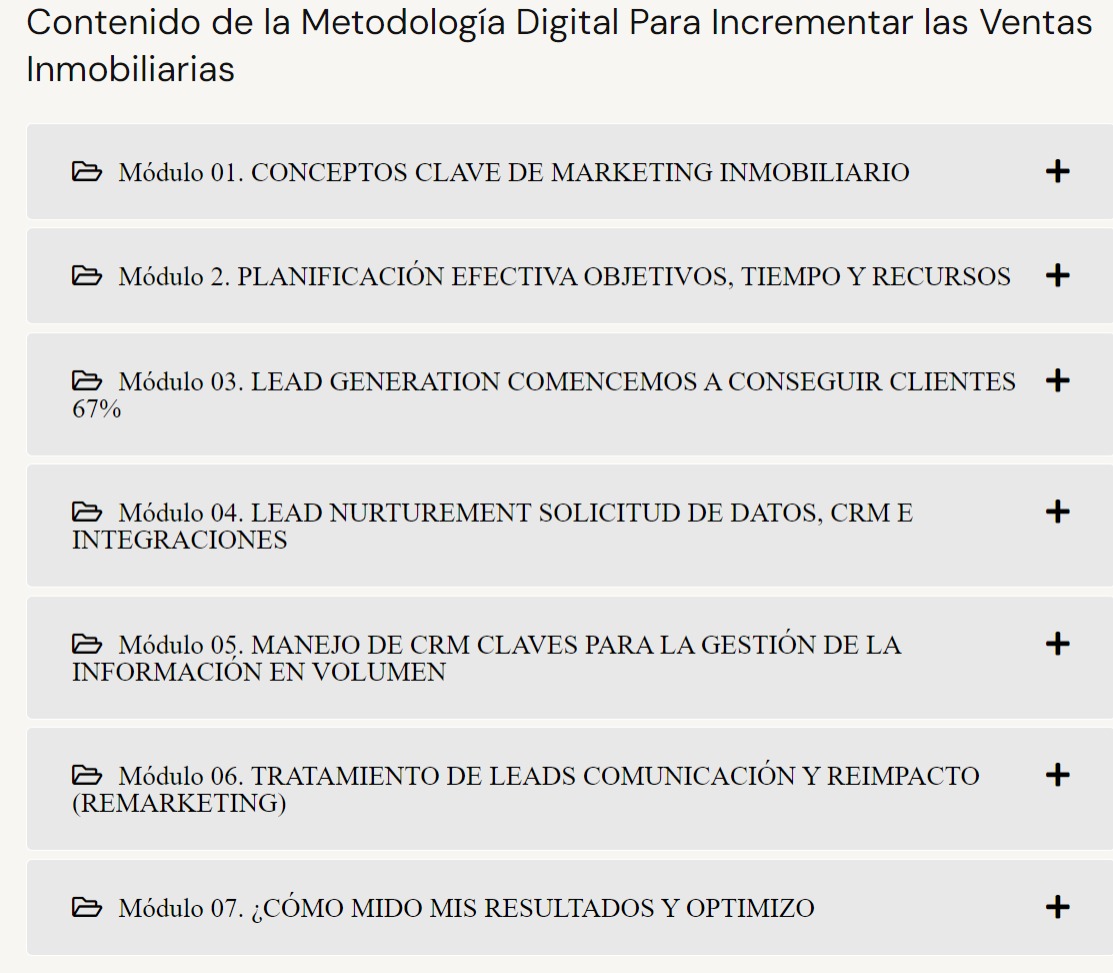 Contenido Curso Metodologia Digital para Incrementar las Ventas Inmobiliarias