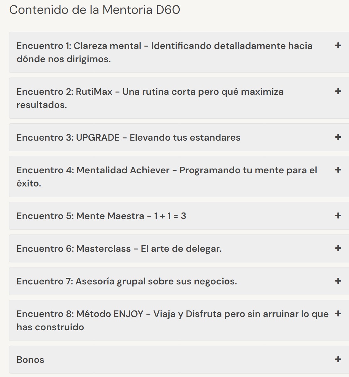 Contenido del Curso Mentoría D60 – Woker Academy