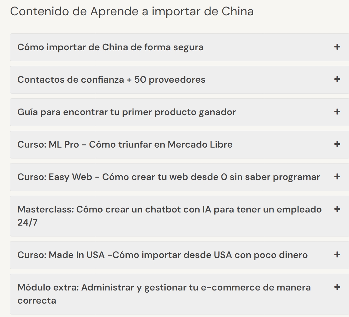 Contenido del Curso Aprende a importar de China y crea un e-commerce de éxito