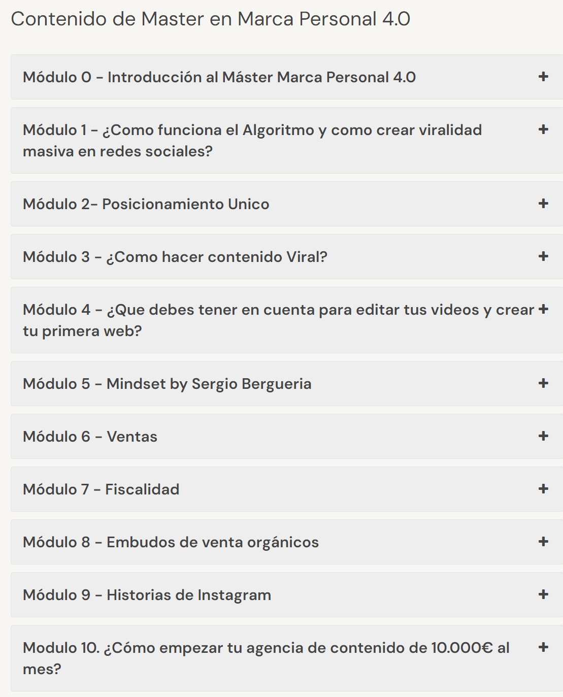 Contenido Curso Master en Marca Personal 4.0 Víctor Heras